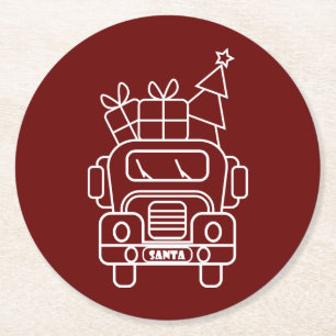 Dessous-de-verre Rond En Papier Aperçu camion de Noël Père Noël voiture vue avant