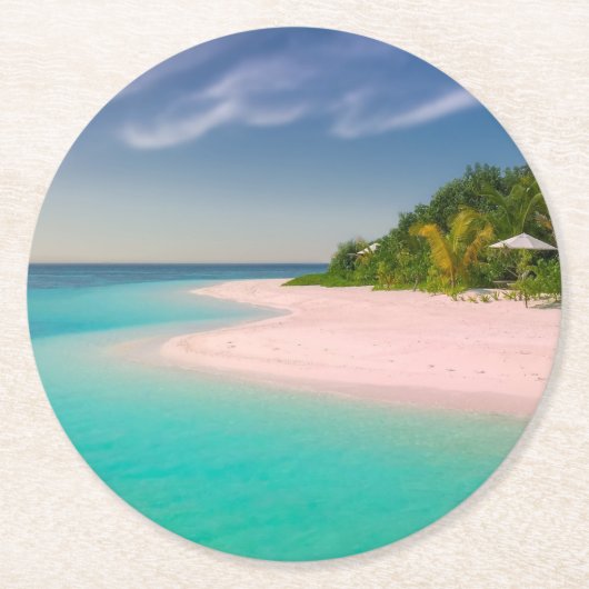 Dessous-de-verre Rond En Papier Aquamarine Ocean Tropical Beach Scenic (Devant)