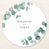 Dessous-de-verre Rond En Papier Aquarelle Adélaïde Eucalyptus Mariage (Devant)