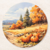 Dessous-de-verre Rond En Papier Aquarelle Automne Citrouille de route en chute Feu (Devant)