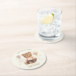 Dessous-de-verre Rond En Papier Aquarelle Baby shower Ours en Teddy