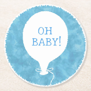 Dessous-de-verre Rond En Papier Aquarelle bleue Baby shower texte personnalisé Oh 