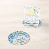 Dessous-de-verre Rond En Papier Aquarelle Blue Hydrangea 80e anniversaire (En situation)