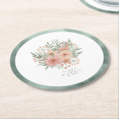 Dessous-de-verre Rond En Papier Aquarelle Bouquet Mariage Blush ID654 (Incliné)