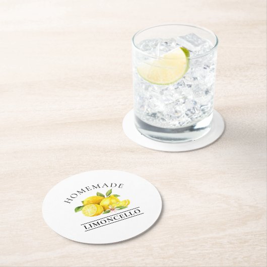 Dessous-de-verre Rond En Papier Aquarelle Citrons Limoncello fait maison (En situation)