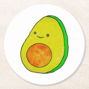 Dessous-de-verre Rond En Papier Aquarelle Cute Carton Avocado