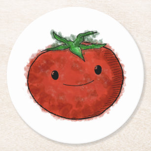 Dessous-de-verre Rond En Papier Aquarelle de tomate mignonne