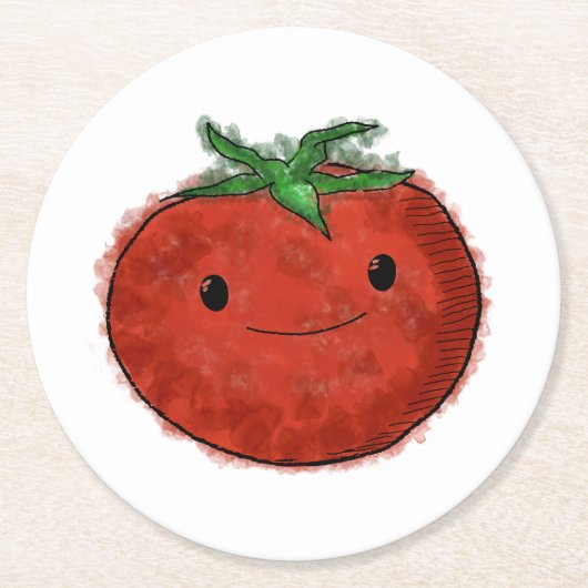 Dessous-de-verre Rond En Papier Aquarelle de tomate mignonne (Devant)