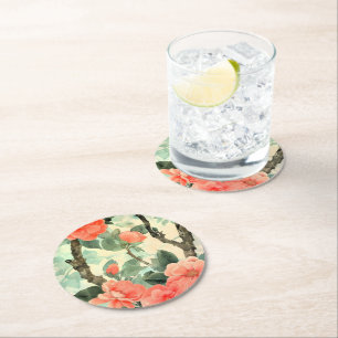 Dessous-de-verre Rond En Papier Aquarelle du jardin de la Camelia