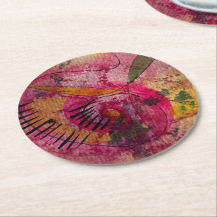 Dessous-de-verre Rond En Papier Aquarelle Et Encre Belle Peinture Abstraite