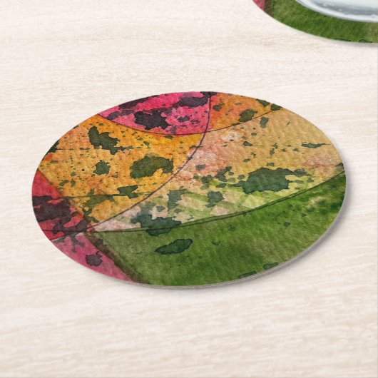 Dessous-de-verre Rond En Papier Aquarelle Et Encre Expressionnisme Abstrait Art (Incliné)