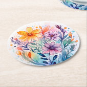Dessous-de-verre Rond En Papier aquarelle florale (Incliné)