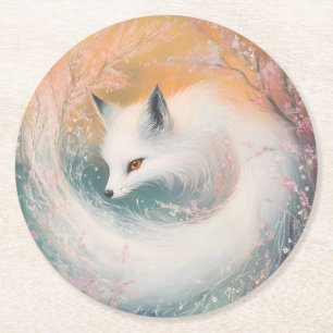 Dessous-de-verre Rond En Papier Aquarelle Mystic Bloom Spring Fox