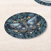 Dessous-de-verre Rond En Papier Aquarelle mystique Bleu et doré Night Moth (Incliné)