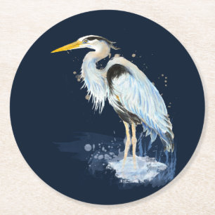 Dessous-de-verre Rond En Papier Aquarelle originale Great Blue Heron Bird Custom
