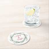 Dessous-de-verre Rond En Papier Aquarelle Pine Aiguilles et Berries Wreath Round (En situation)