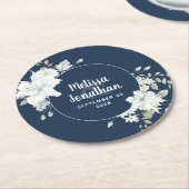 Dessous-de-verre Rond En Papier Aquarelle romantique fleurs blanches mariage (Incliné)