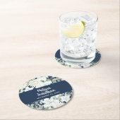 Dessous-de-verre Rond En Papier Aquarelle romantique fleurs blanches mariage (En situation)