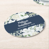 Dessous-de-verre Rond En Papier Aquarelle romantique fleurs blanches mariage (Incliné)