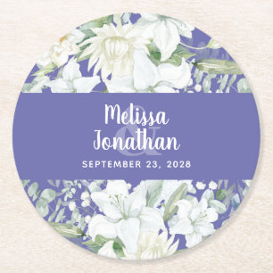 Dessous-de-verre Rond En Papier Aquarelle romantique fleurs blanches mariage