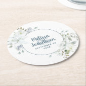 Dessous-de-verre Rond En Papier Aquarelle romantique fleurs blanches mariage (Incliné)