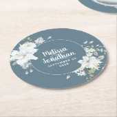 Dessous-de-verre Rond En Papier Aquarelle romantique fleurs blanches mariage (Incliné)