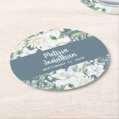 Dessous-de-verre Rond En Papier Aquarelle romantique fleurs blanches mariage (Incliné)