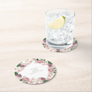 Dessous-de-verre Rond En Papier Aquarelle romantique Fleurs roses Mariage de jardi