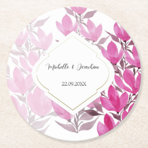 Dessous-de-verre Rond En Papier Aquarelle rose rustique Florale peinte à la main