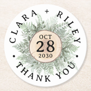 Dessous-de-verre Rond En Papier Aquarelle rustique Mariage Merci en bois