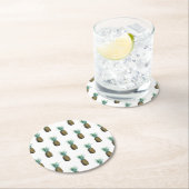 Dessous-de-verre Rond En Papier Aquarelle tropicale à ananas (En situation)