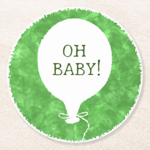 Dessous-de-verre Rond En Papier Aquarelle verte Baby shower texte personnalisé Oh 