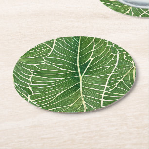 Dessous-de-verre Rond En Papier Aquarelle verte Feuille  Motif