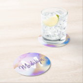 Dessous-de-verre Rond En Papier Aquarelle violet Abstrait Girly Luxury Monogramme (En situation)