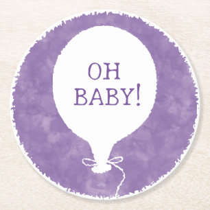 Dessous-de-verre Rond En Papier Aquarelle violette Baby shower texte personnalisé 