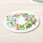 Dessous-de-verre Rond En Papier Aquarelle Winterberry Holly et Juniper Christmas (Incliné)