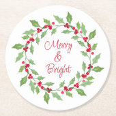 Dessous-de-verre Rond En Papier Aquarelle Wreath Holly Classic Round Paper Coaste (Devant)