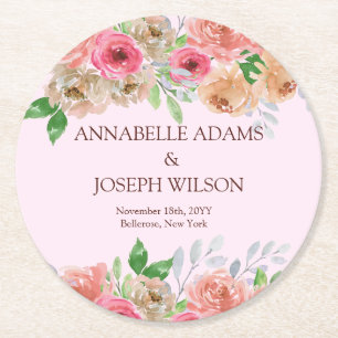 Dessous-de-verre Rond En Papier aquarelles Florales Mariage Botanique Moderne