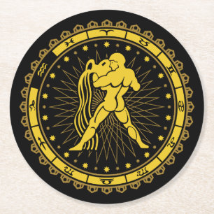 Dessous-de-verre Rond En Papier Aquarius - Symbole Zodiaque - Horoscope