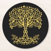 Dessous-de-verre Rond En Papier Arbre Celtique Jaune (Devant)
