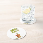 Dessous-de-verre Rond En Papier Arbre d'art topiaire d'aquarelle (En situation)