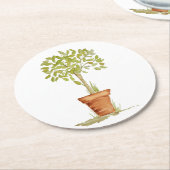 Dessous-de-verre Rond En Papier Arbre d'art topiaire d'aquarelle (Incliné)