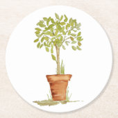 Dessous-de-verre Rond En Papier Arbre d'art topiaire d'aquarelle (Devant)