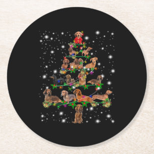 Dessous-de-verre Rond En Papier Arbre De Noël De Dachshund Couvert De Lampe De Feu