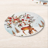 Dessous-de-verre Rond En Papier Arbre de Noël Inséparable hiver Aquarelle (Incliné)