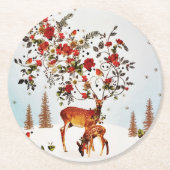 Dessous-de-verre Rond En Papier Arbre de Noël Inséparable hiver Aquarelle (Devant)