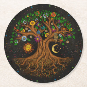 Dessous-de-verre Rond En Papier Arbre de vie lunaire - Yggdrasil