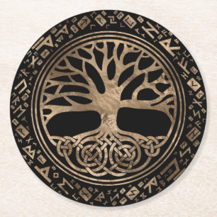 Dessous-de-verre Rond En Papier Arbre de vie - Motif runique de Yggdrasil