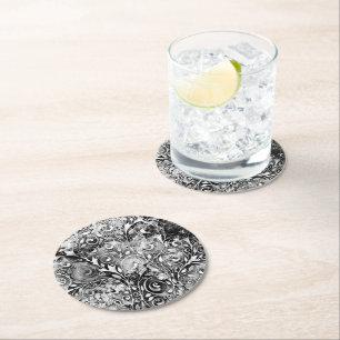 Dessous-de-verre Rond En Papier Arbre De Vie - Spirales Feuille Grunge Style 1