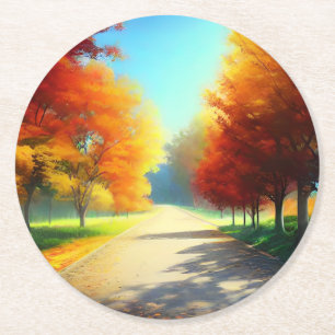 Dessous-de-verre Rond En Papier Arbres d'automne dans la forêt-33657